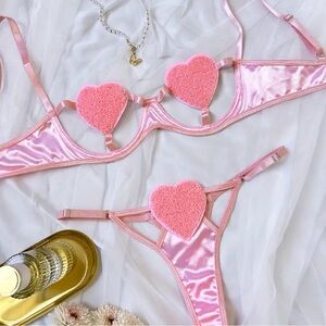 Pink Heart Cutout Bra & Panty Set